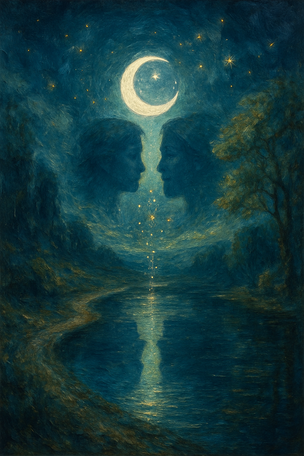 La influencia del signo lunar en la compatibilidad emocional, representada por lunas sobre un lago.
