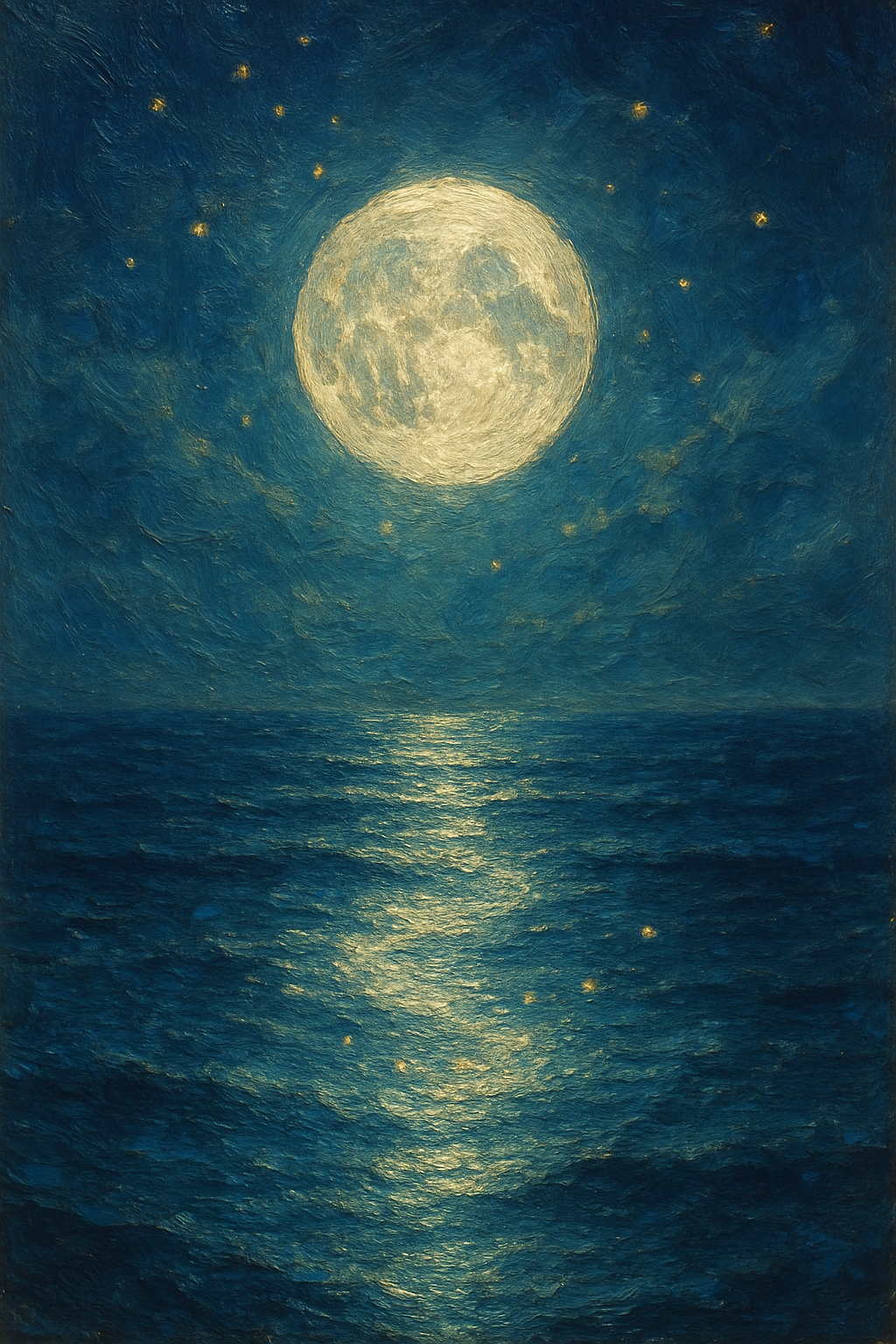 Una brillante Luna Llena reflejándose sobre un océano en calma.