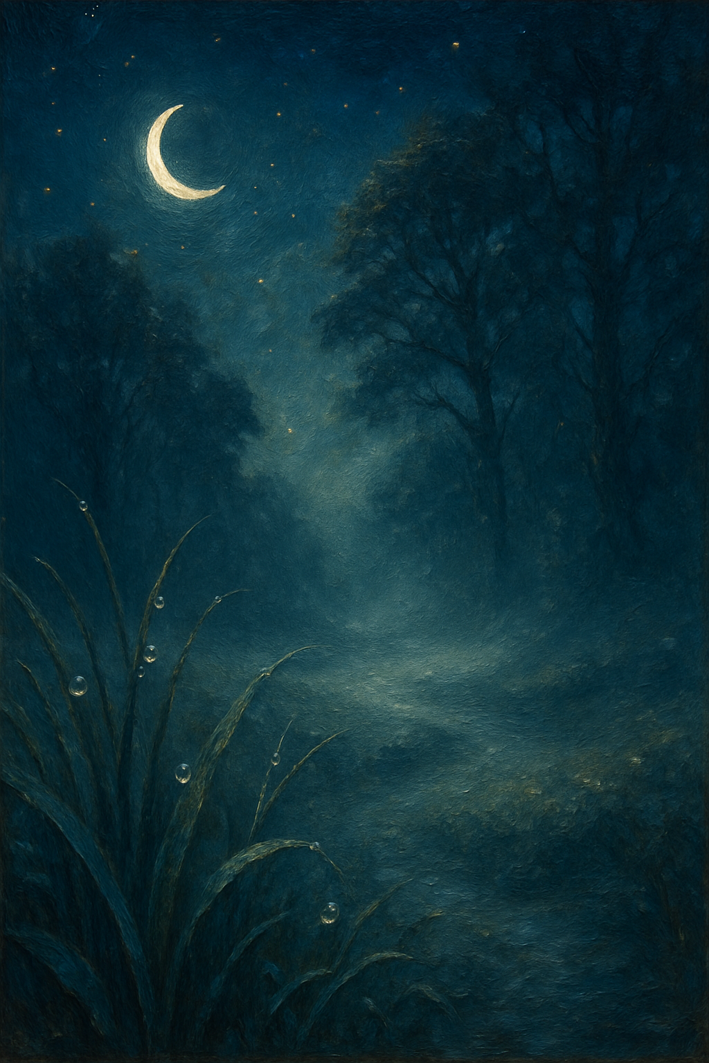 La luna en la fase de cuarto menguante sobre un valle con niebla.