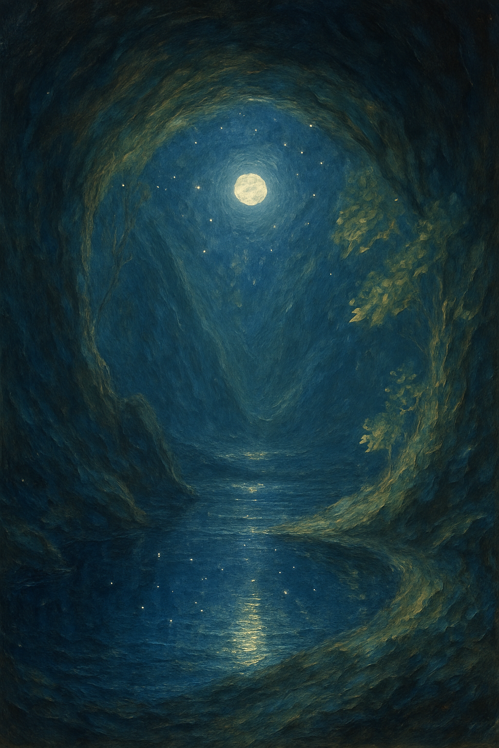 El reflejo de la luna en un manantial de agua, simbolizando su efecto en las mareas.