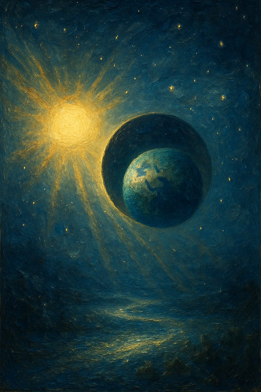 Explicación astronómica de la fase de luna nueva con la alineación del Sol, la Luna y la Tierra.