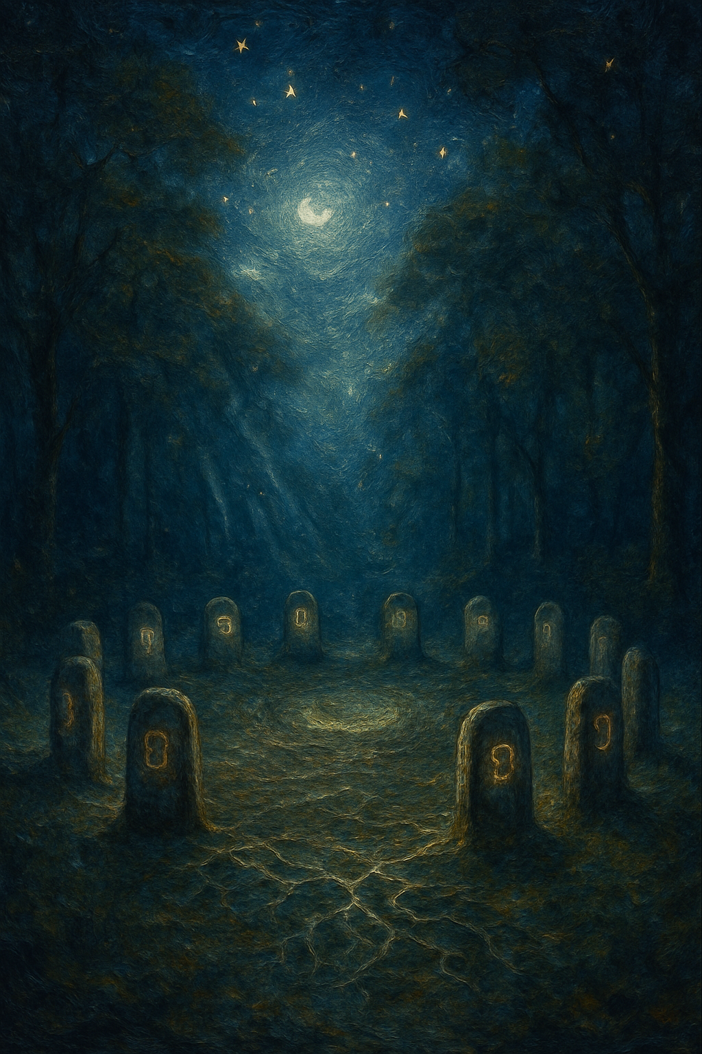 La energía de la luna nueva a través de los doce signos del zodíaco representados por un círculo de piedras.