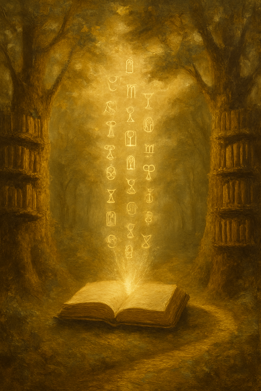 Un libro de sabiduría abierto revelando los símbolos de los Arcanos Mayores.