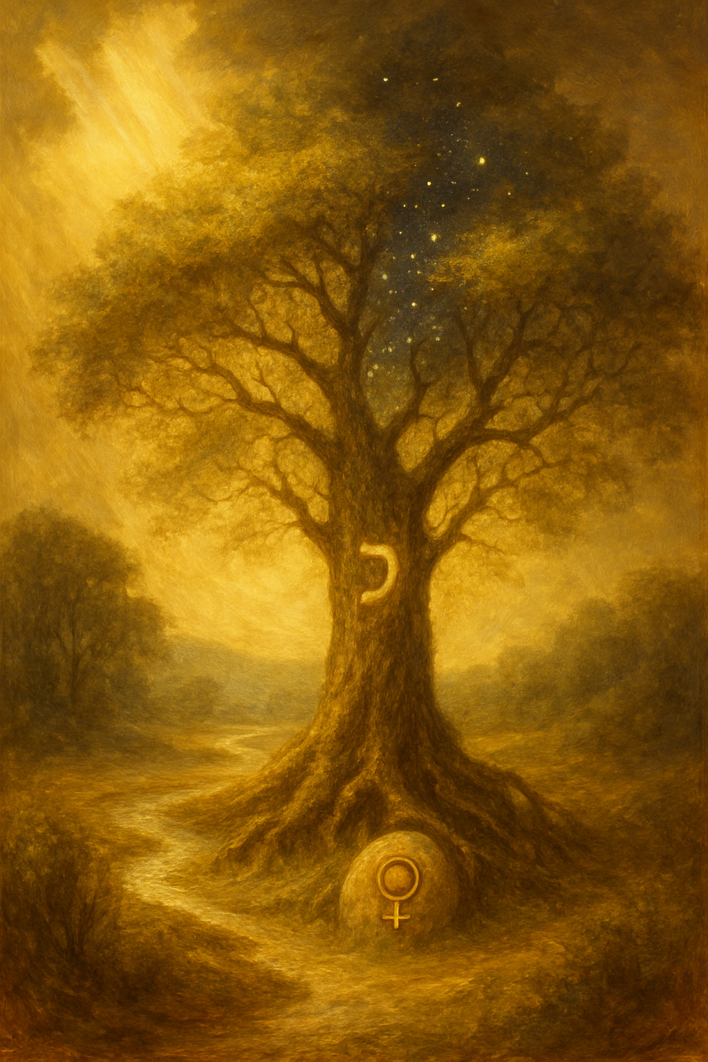 Símbolos asociados a La Emperatriz: la letra Daleth, el planeta Venus y el Árbol de la Vida.