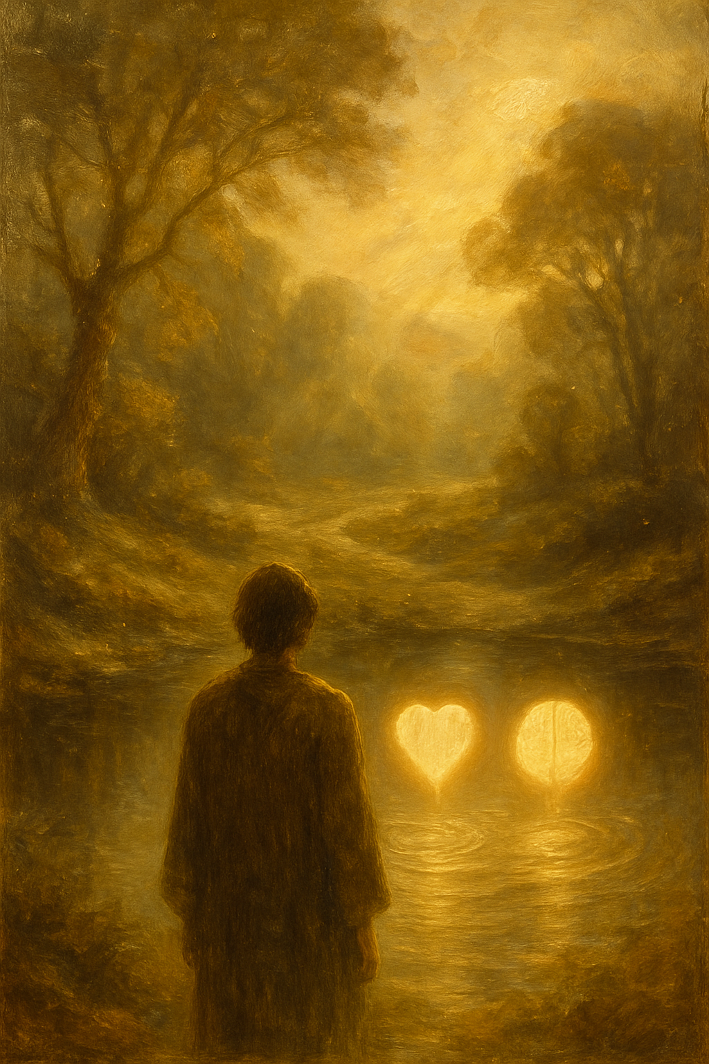 Reflejo de la mente y el corazón, simbolizando las preguntas de autoconocimiento de la carta Los Enamorados.