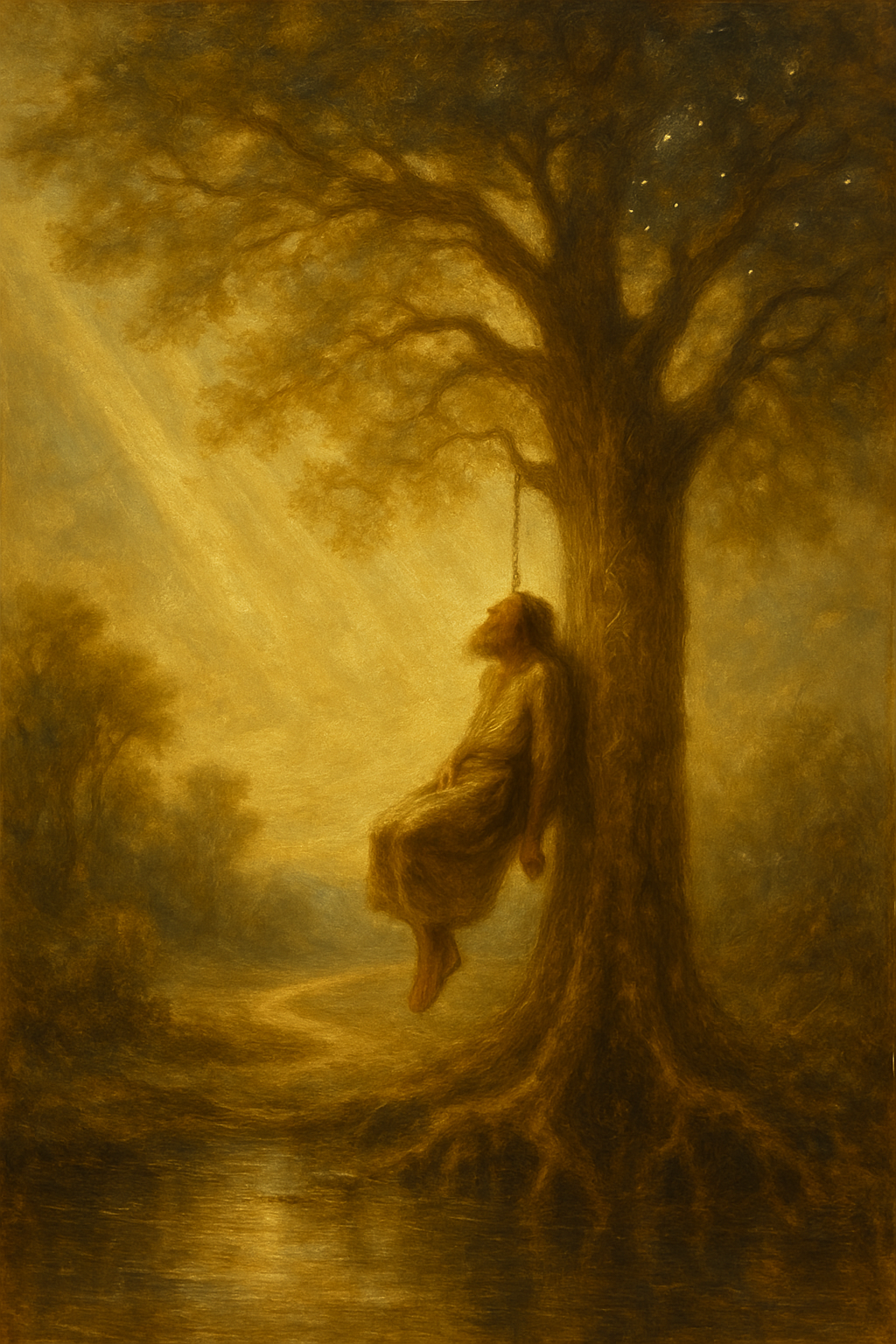 Simbología de El Colgado, mostrando la conexión con el mito de Odín y el árbol Yggdrasil.