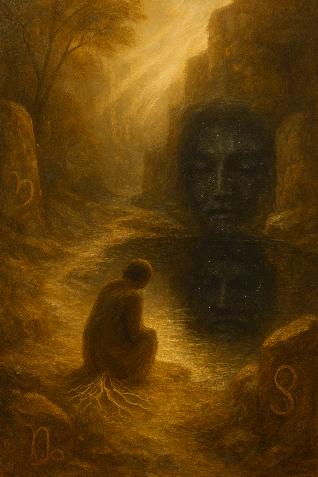 Simbolismo profundo de El Diablo: un reflejo en el agua que muestra la Sombra junguiana y la conexión con Capricornio.