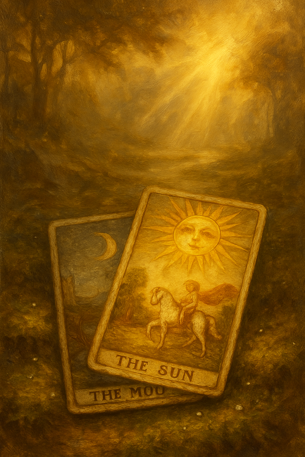 Combinación de las cartas La Luna y El Sol, simbolizando el paso de la confusión a la claridad.