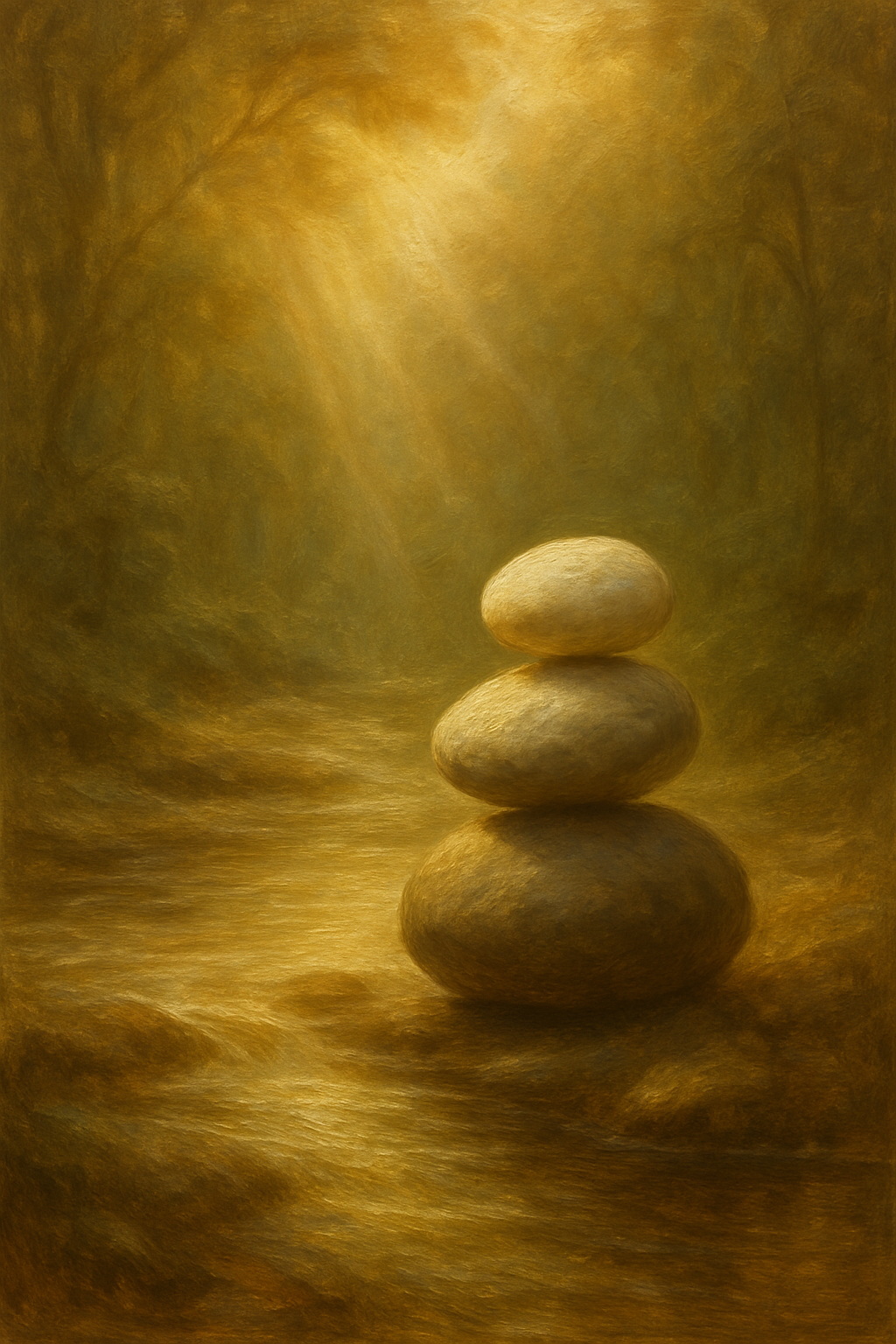 Tres piedras en equilibrio, representando las variaciones de la tirada de tarot sí o no para obtener más contexto.