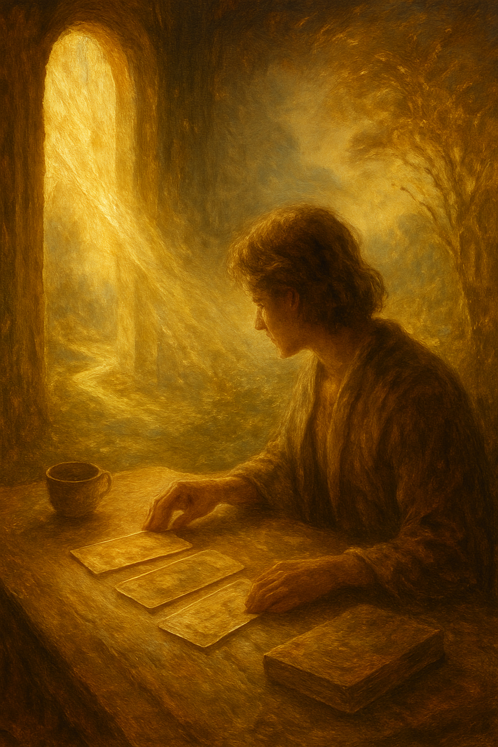 Persona realizando una lectura de tarot de tres cartas para autoconocimiento.