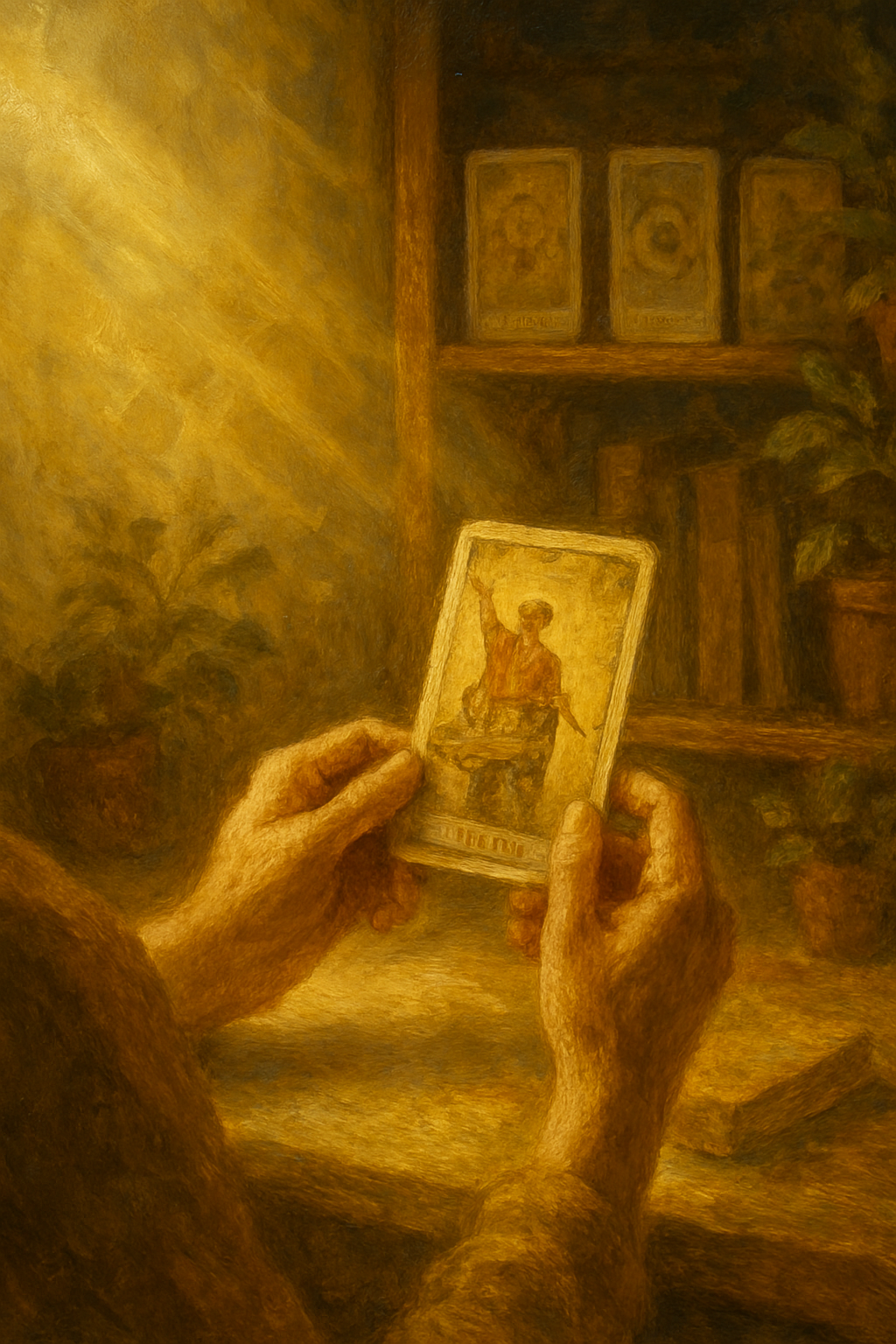 Persona eligiendo un mazo de tarot para empezar a practicar.