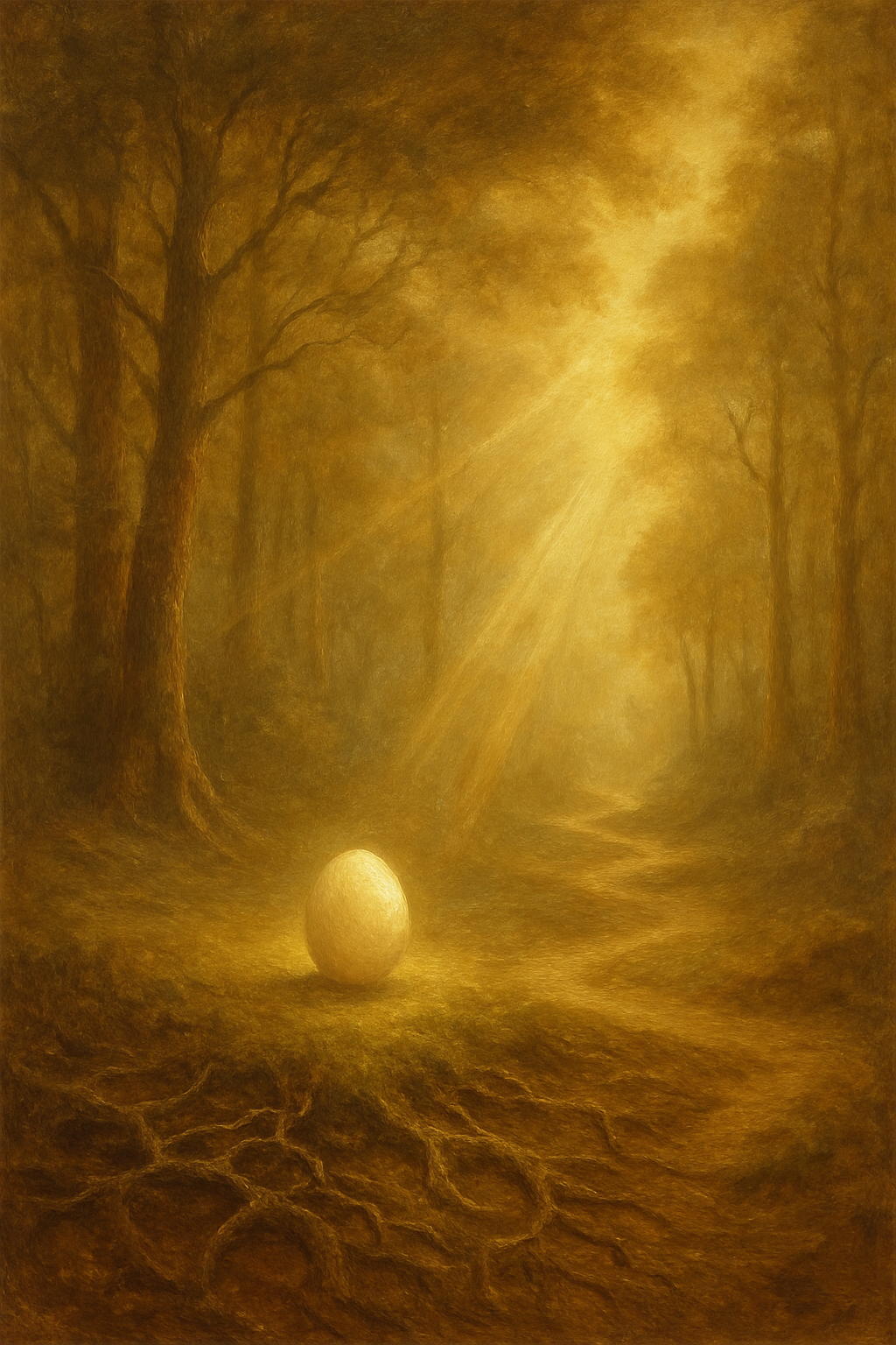 Una semilla luminosa en el bosque, representando el concepto único y enfocado de la carta del día.