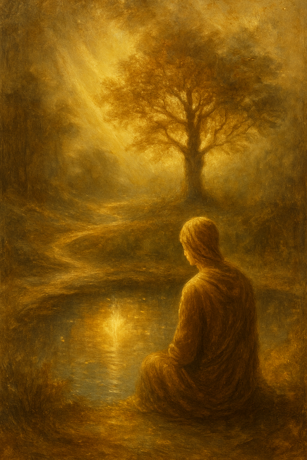 El reflejo de un árbol fuerte en el agua, simbolizando los beneficios del crecimiento personal con el tarot.