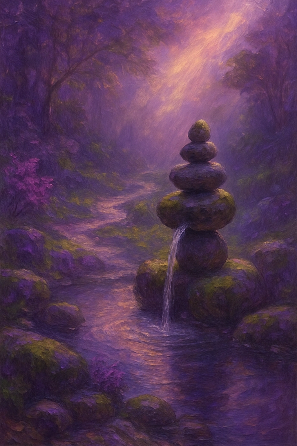 Símbolos de los Órdenes del Amor: piedras en equilibrio y agua fluyendo, representando jerarquía y reciprocidad.