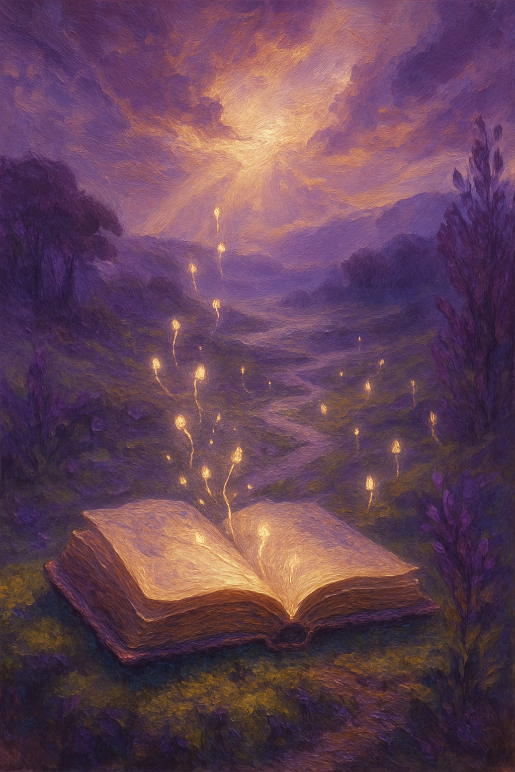 Libro abierto del que emanan semillas de luz, simbolizando el legado y la difusión del trabajo de Hellinger.