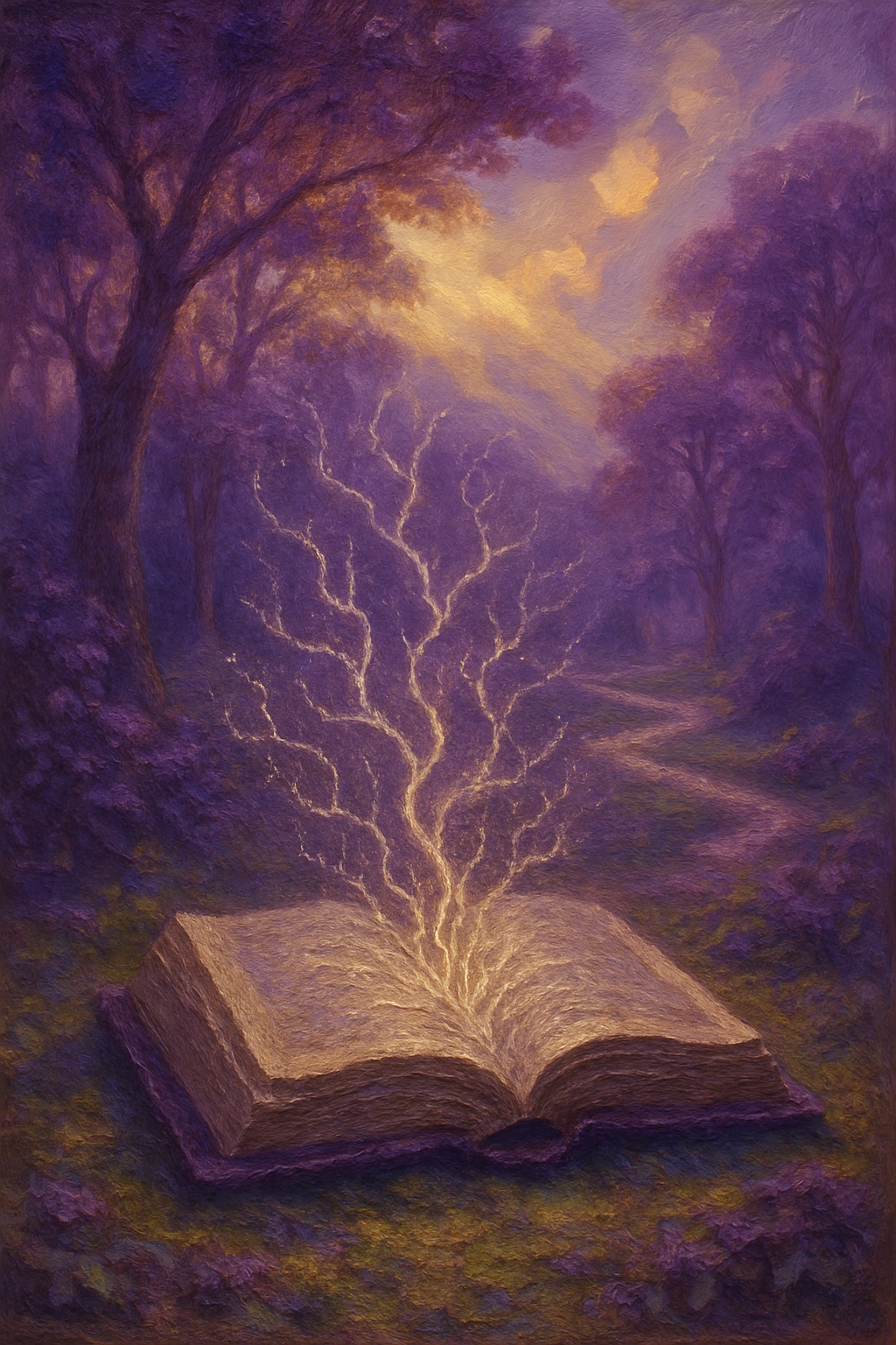 Un libro abierto del que emanan raíces de luz, simbolizando las respuestas encontradas en la historia familiar.