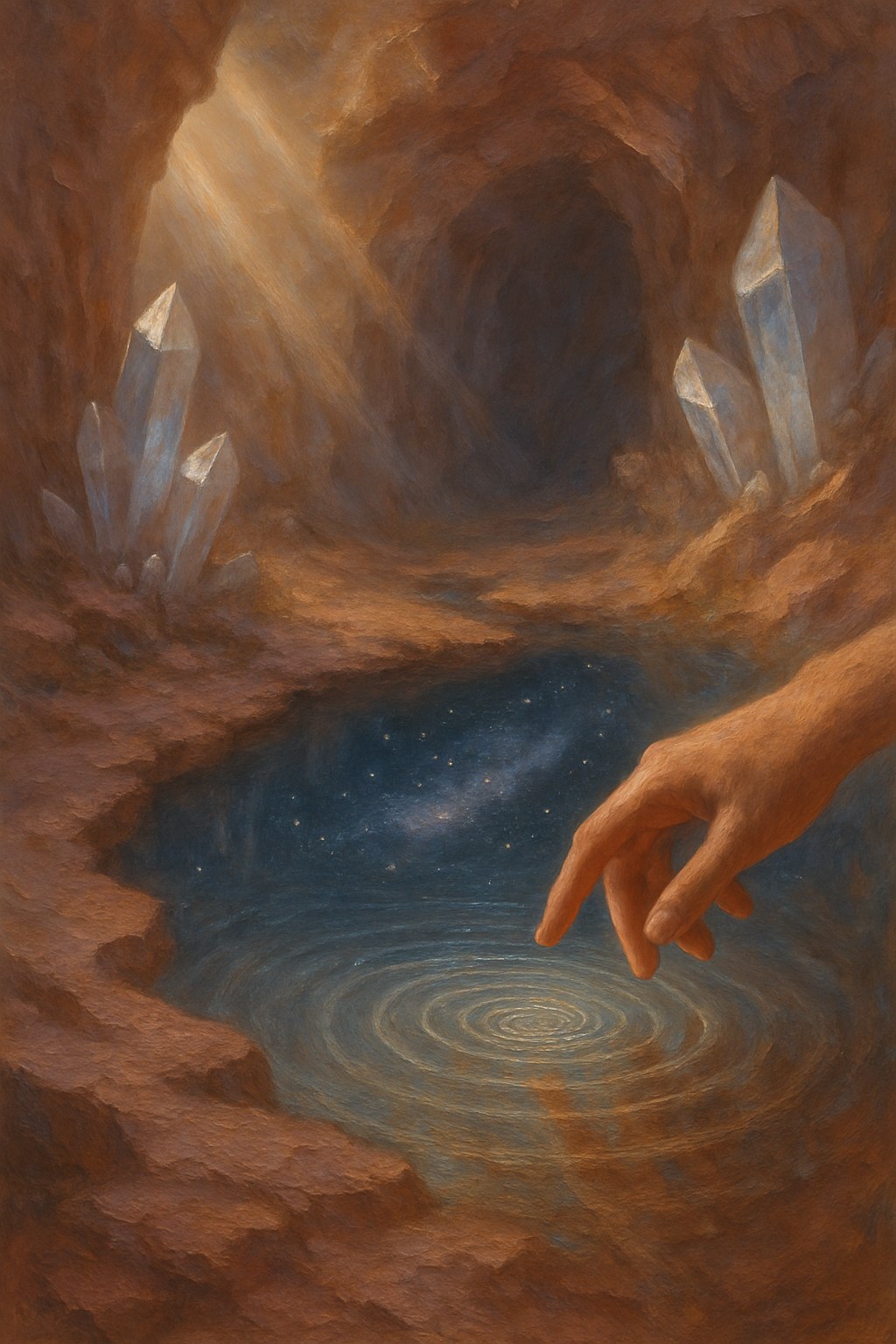Concepto de los Registros Akáshicos como un reflejo del universo en el agua.