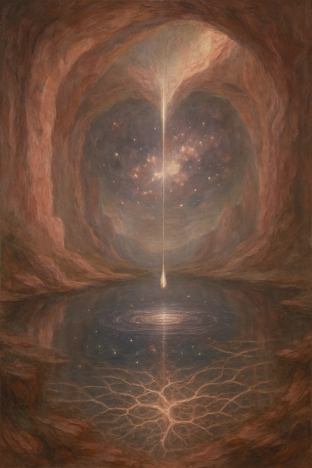 Definición visual de los Registros Akáshicos como un reflejo del cosmos y una red de información.