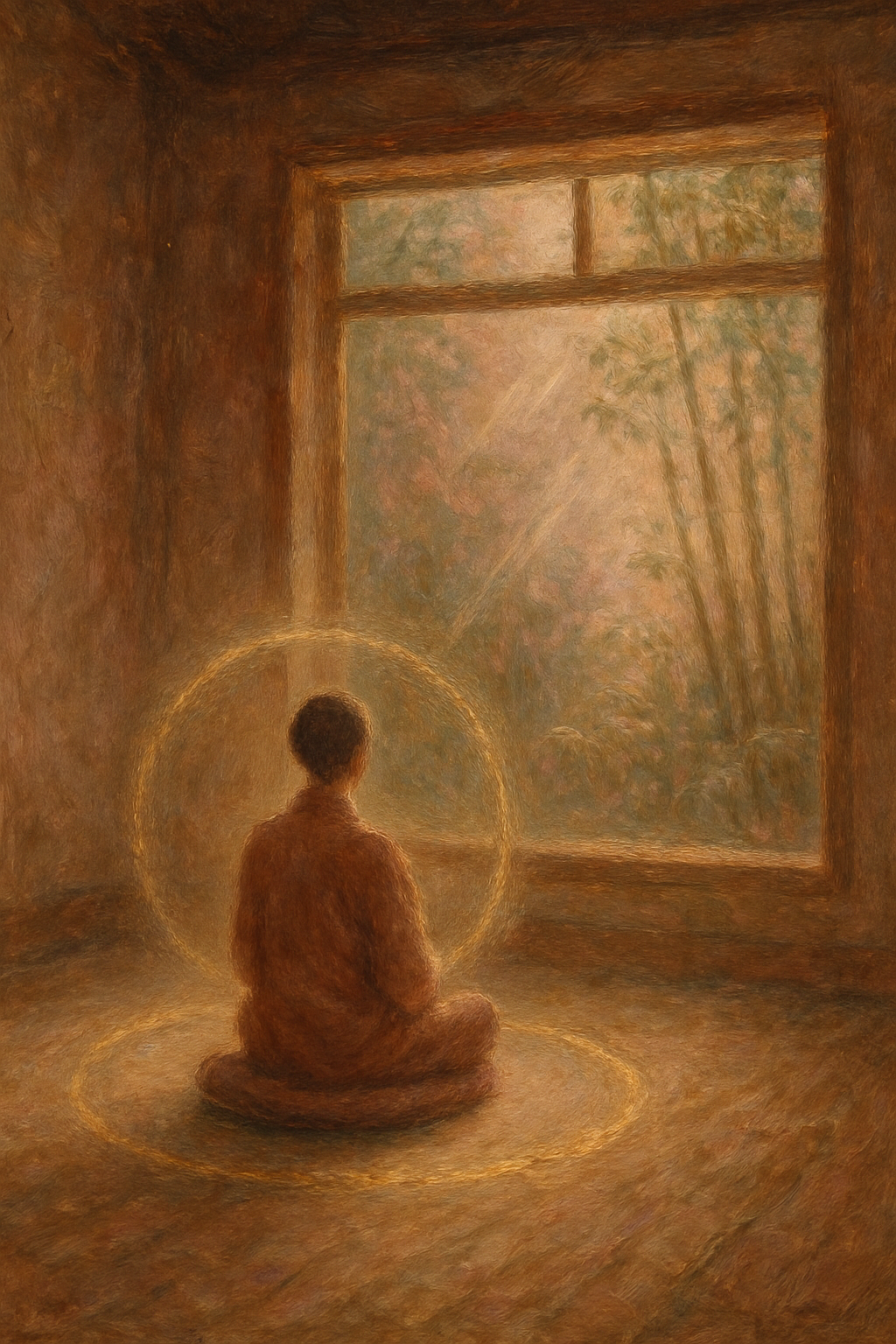 Persona meditando dentro de un círculo de luz, simbolizando la preparación para abrir los registros.