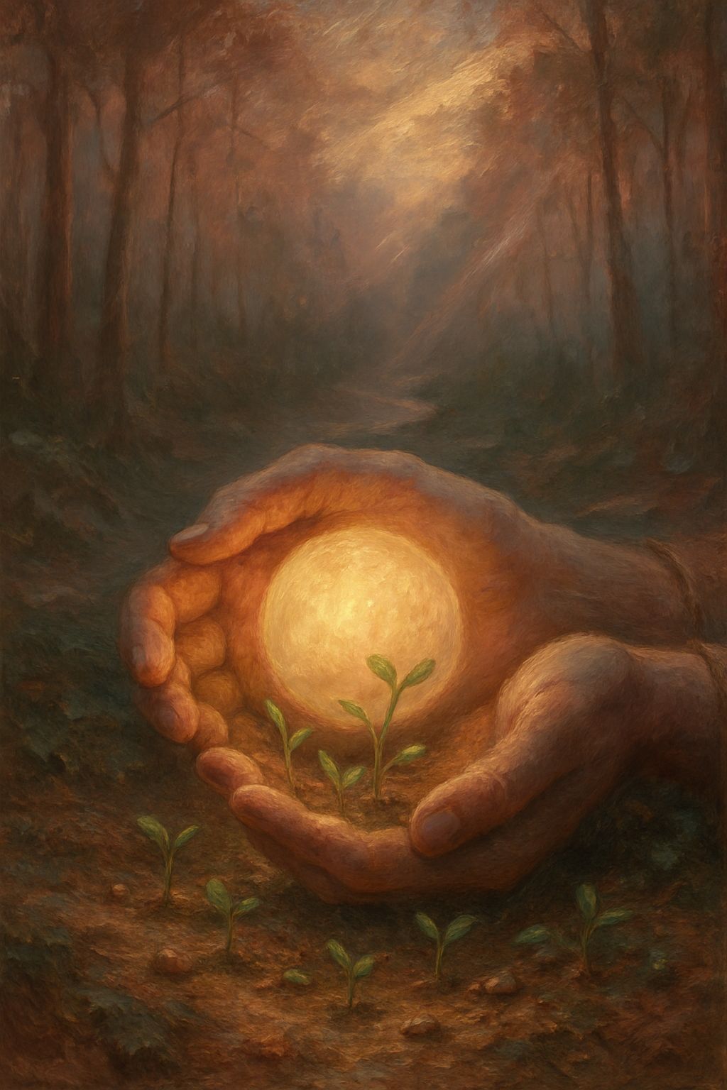 Manos sosteniendo una esfera de luz, simbolizando la gratitud y el cierre de los Registros Akáshicos.