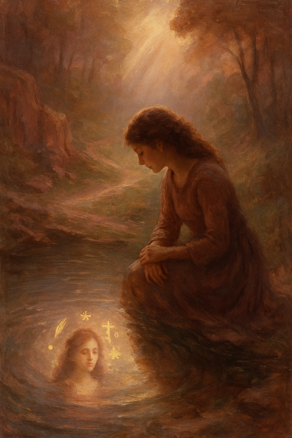 Reflejo en el agua mostrando los talentos y dones de una persona como símbolos de luz.