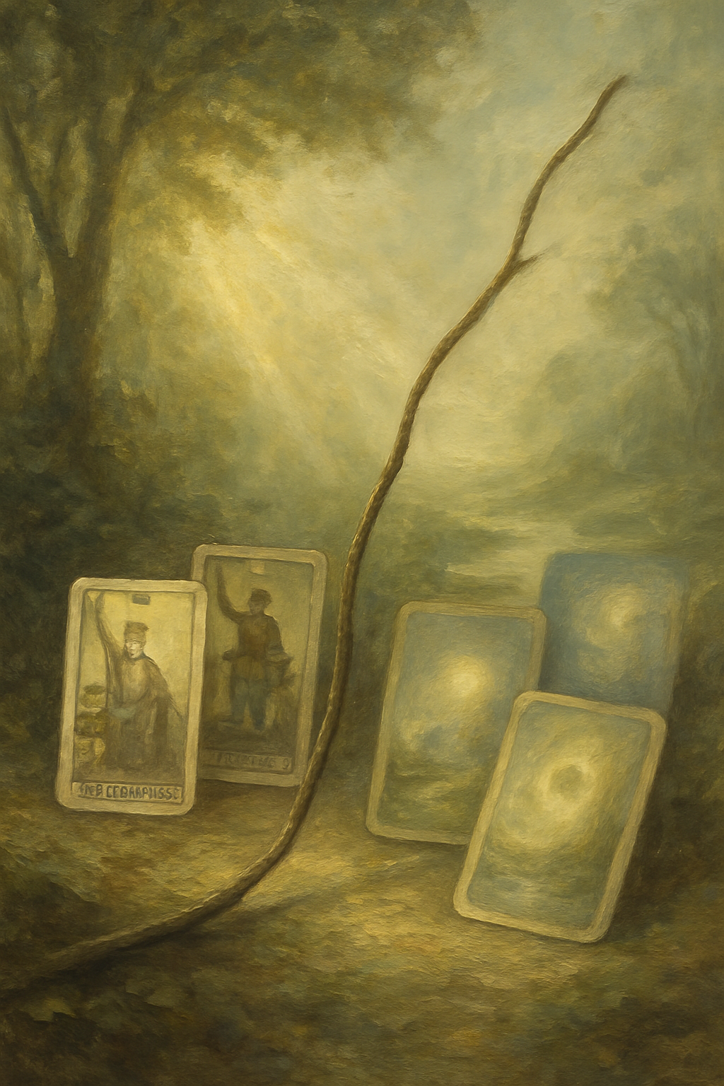 Comparación visual entre la estructura rígida del Tarot y la fluidez de las cartas oráculo.
