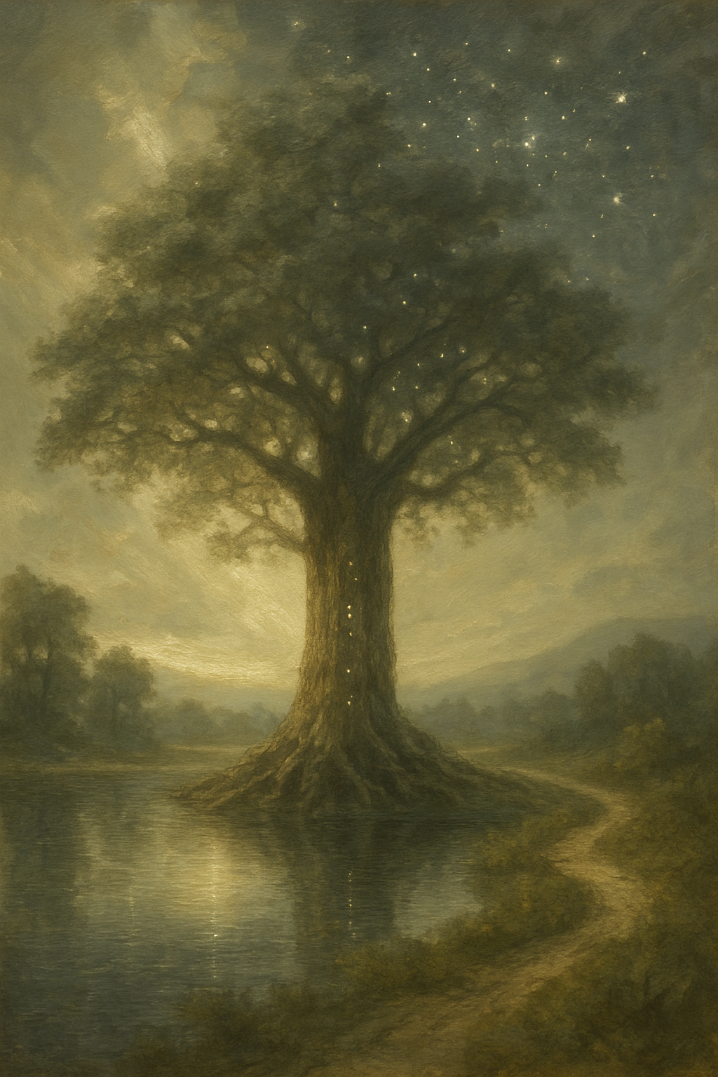 Representación del árbol Yggdrasil con runas grabadas, simbolizando el origen mitológico de las runas.