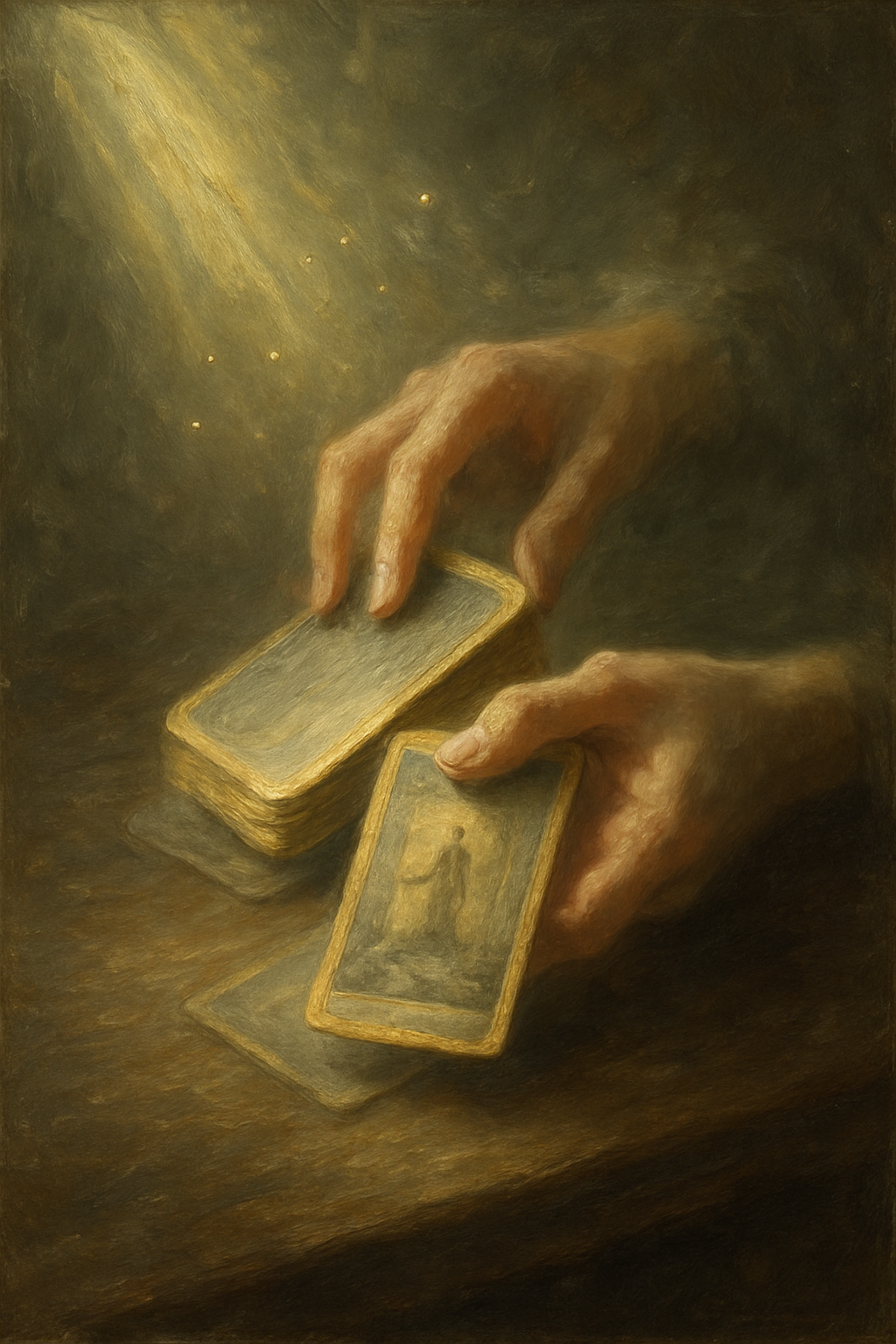 Manos barajando un mazo de tarot, un paso práctico en la realización de la tirada del oráculo del día.
